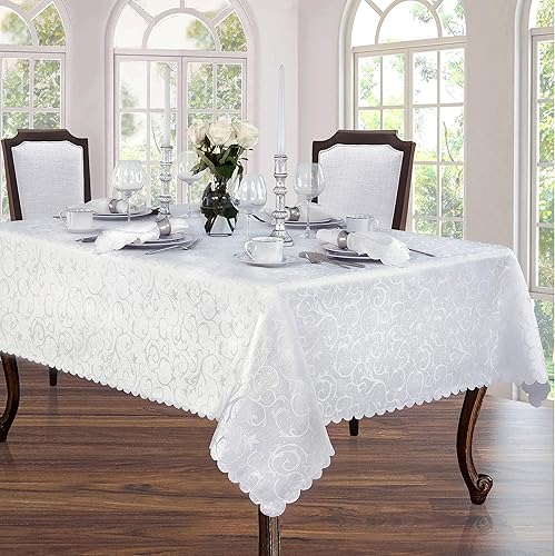 Miniatura 3 de Newbridge Portofino - Mantel de tela de damasco festoneado, resistente a las arrugas y a las manchas, mantel fino para comedor y vacaciones, 60 x