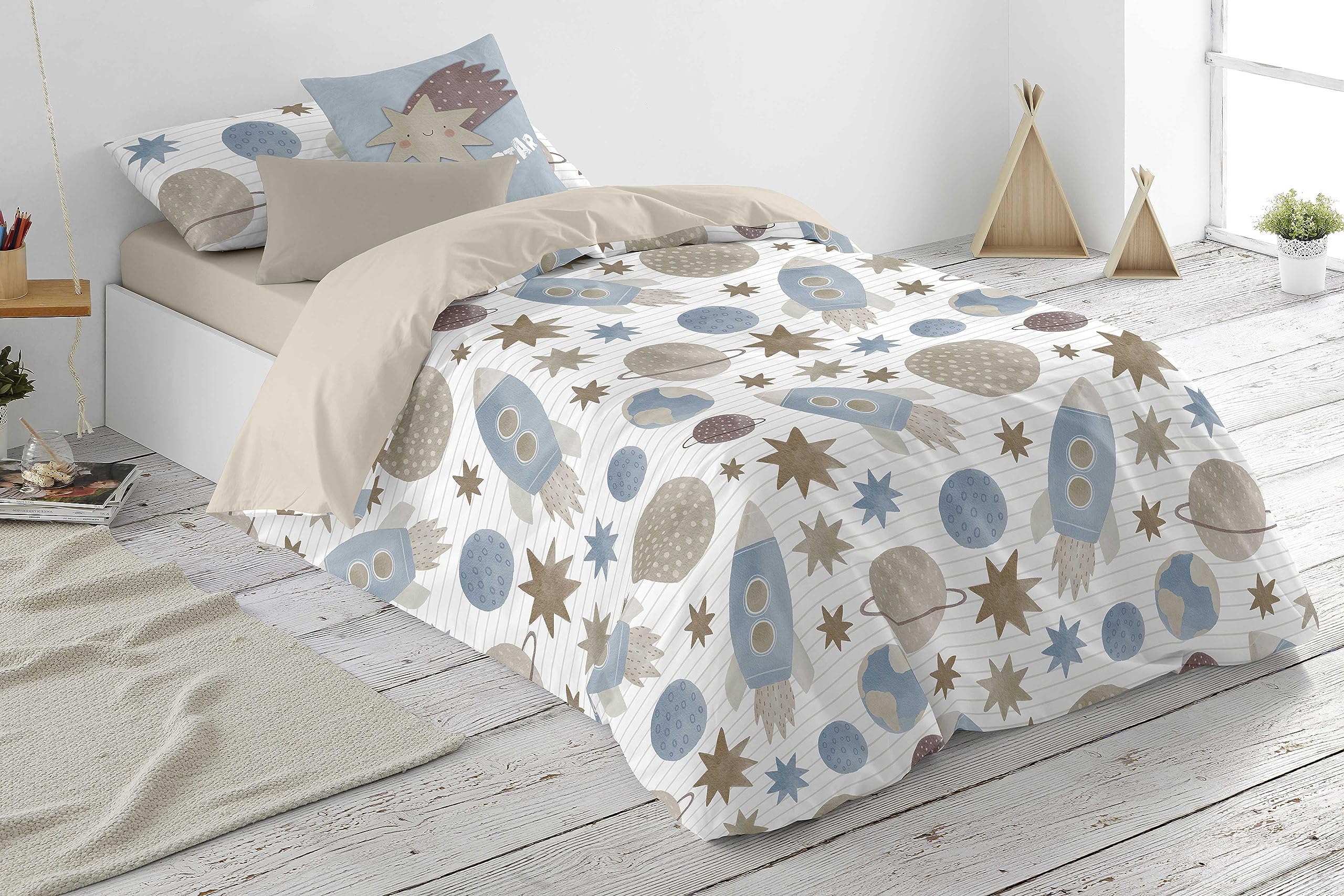 NATURALS Funda Nordica Cama 90, 100% Algodón, Juego de Funda para edredon 150x220 cm + 1 Funda de Almohada 45x110, Orion