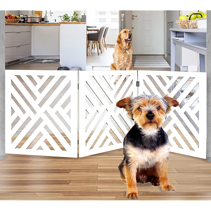 Buy Bundaloo Freestanding Dog Gate Expandable Decorative Wooden Fence