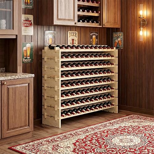 Miniatura 2 de ZENY Estante modular apilable para 96 botellas, soporte independiente para botellas de vino de 8 niveles, estante de almacenamiento de vino de