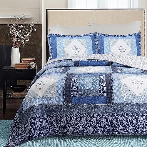 Vista 31 de Cozy Line Home Fashions Juego de ropa de cama reversible de 100% algodón, diseño de retazos florales, vintage, estilo casa de campo, colcha