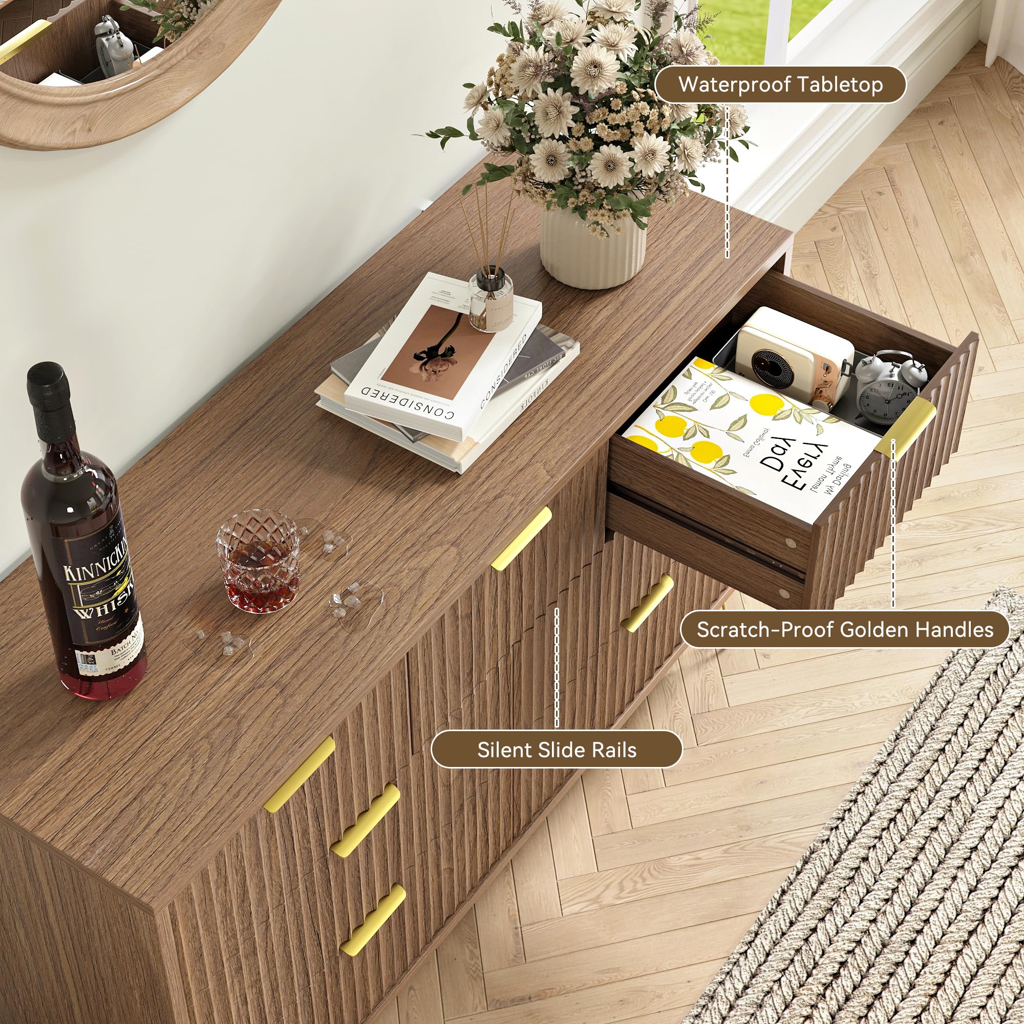 Amazon.com: BAZELOR Fluted 7 Drawer Dresser & Nightstand Set, 3