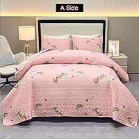 Vista 8 de Juego de edredón para niños, juego de ropa de cama tamaño Queen para niñas, juego de edredón de 3 piezas con diseño de unicornio rosa, arco iris