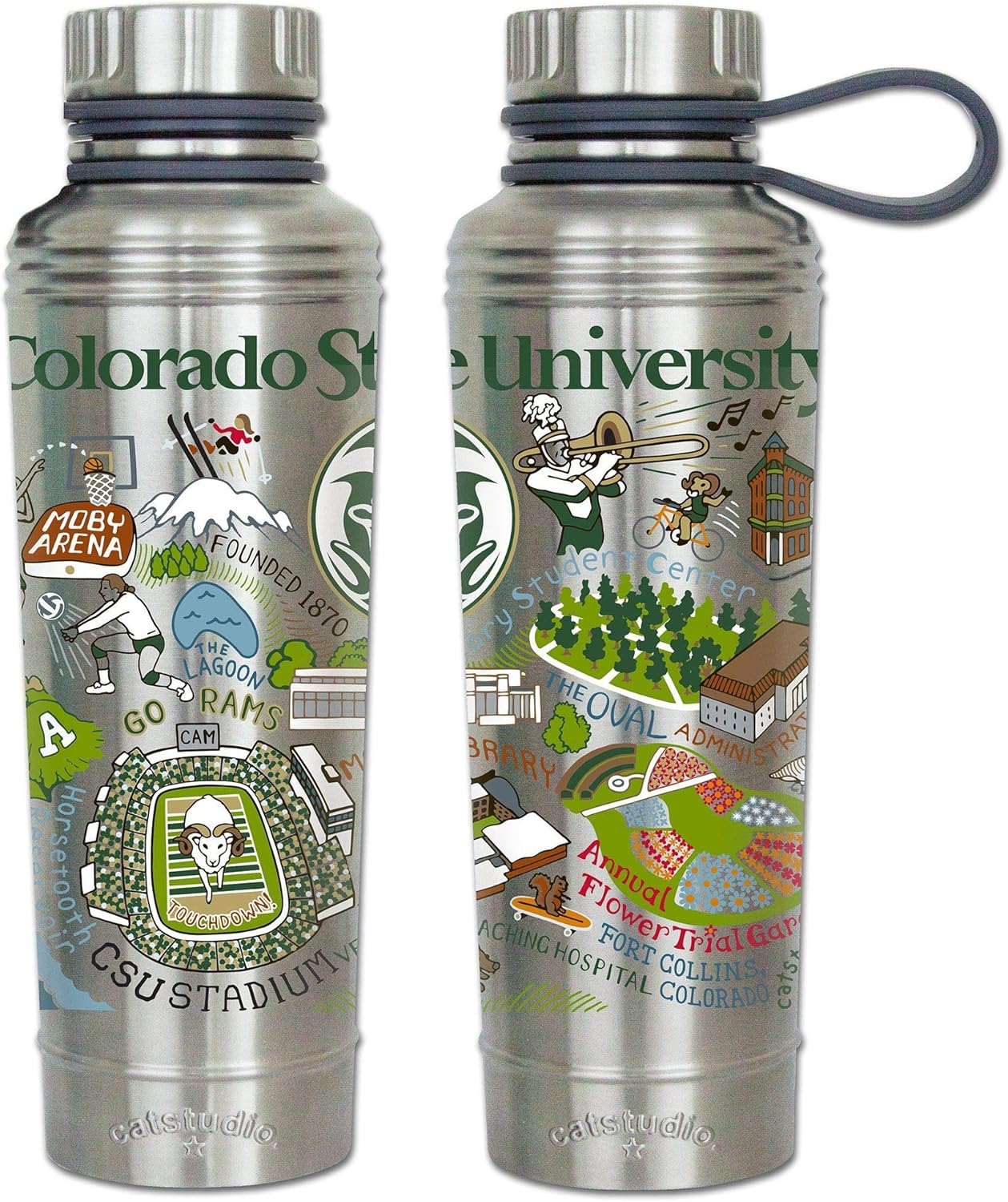 Catstudio Colorado State University Collegiate Stainless Steel Water Bottle | BPA Free Triple Wall Insulation with Non Slip Bottom | Great for Running, Hiking, Sports, & Travel