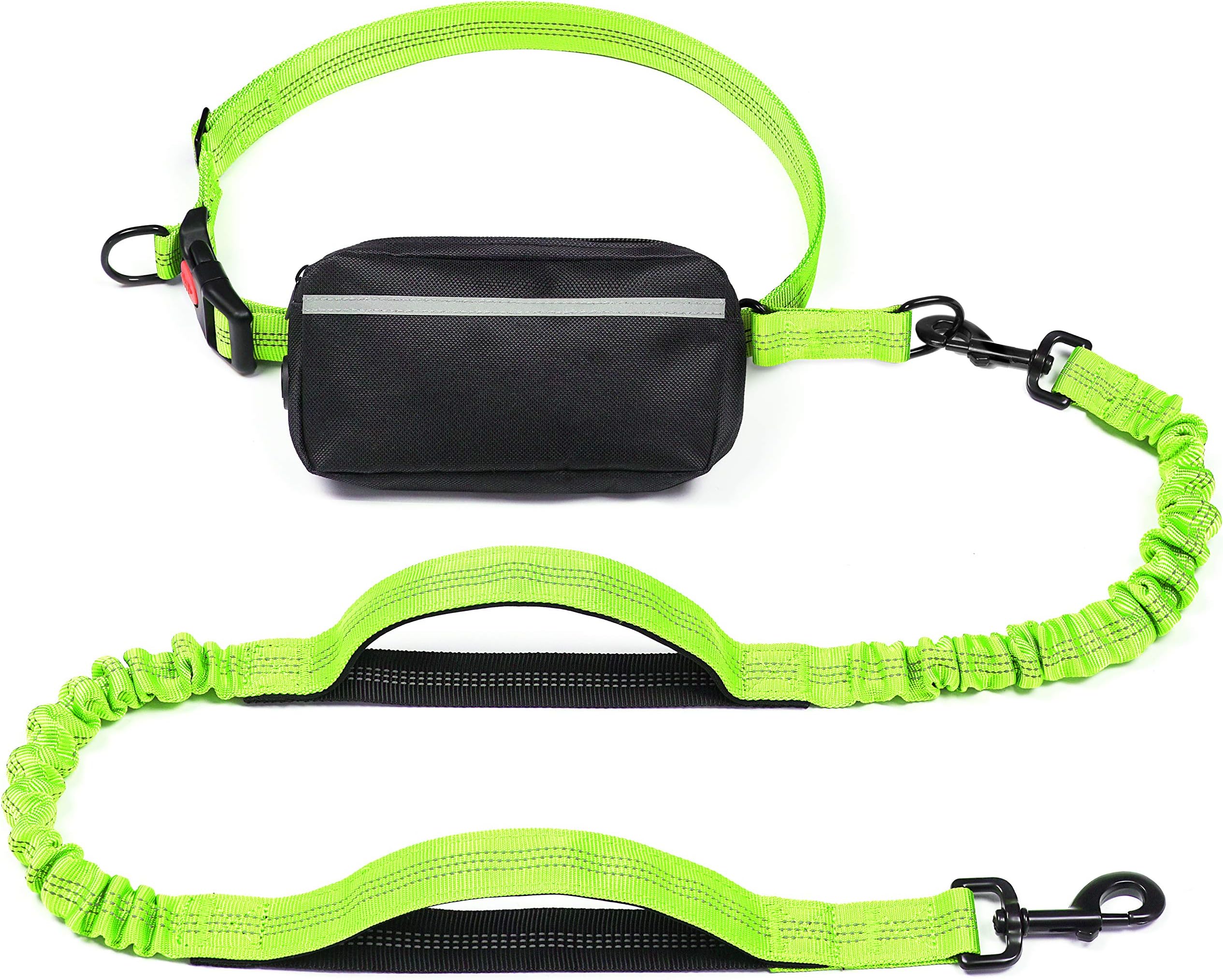 iYoShopHands Free Dog Leash with Zipper Pouch, Dual Padded Handles and Durable Bungee for Small Medium and Large Dogs (Medium/Large, Green)