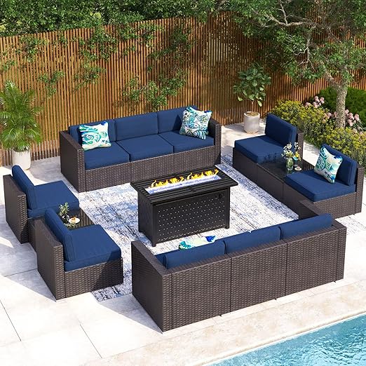 MFSTUDIO 13 Pieces Patio Conversation Set with 45" Fire Pit