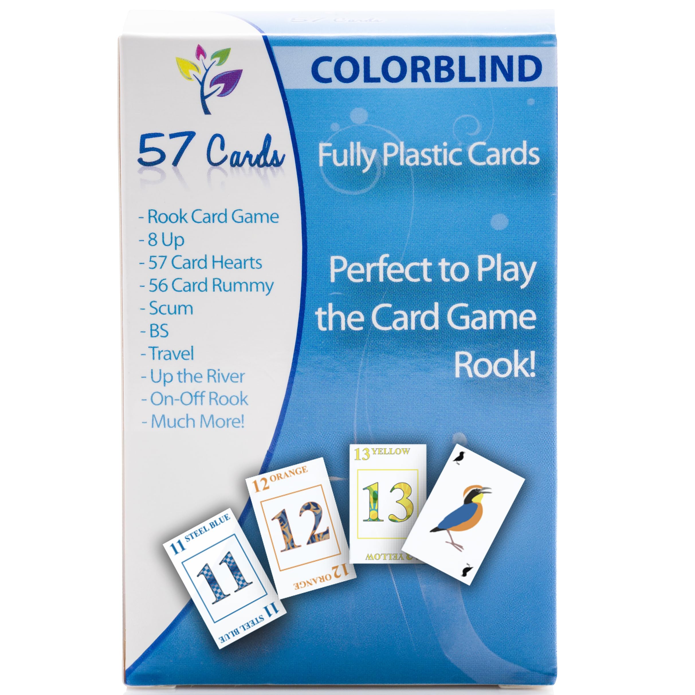 Fifty-Seven Cards LLC 57Cards Colorblind: Fully Plastic Rook Cards - Durable, Waterproof, No Fraying, & Slick