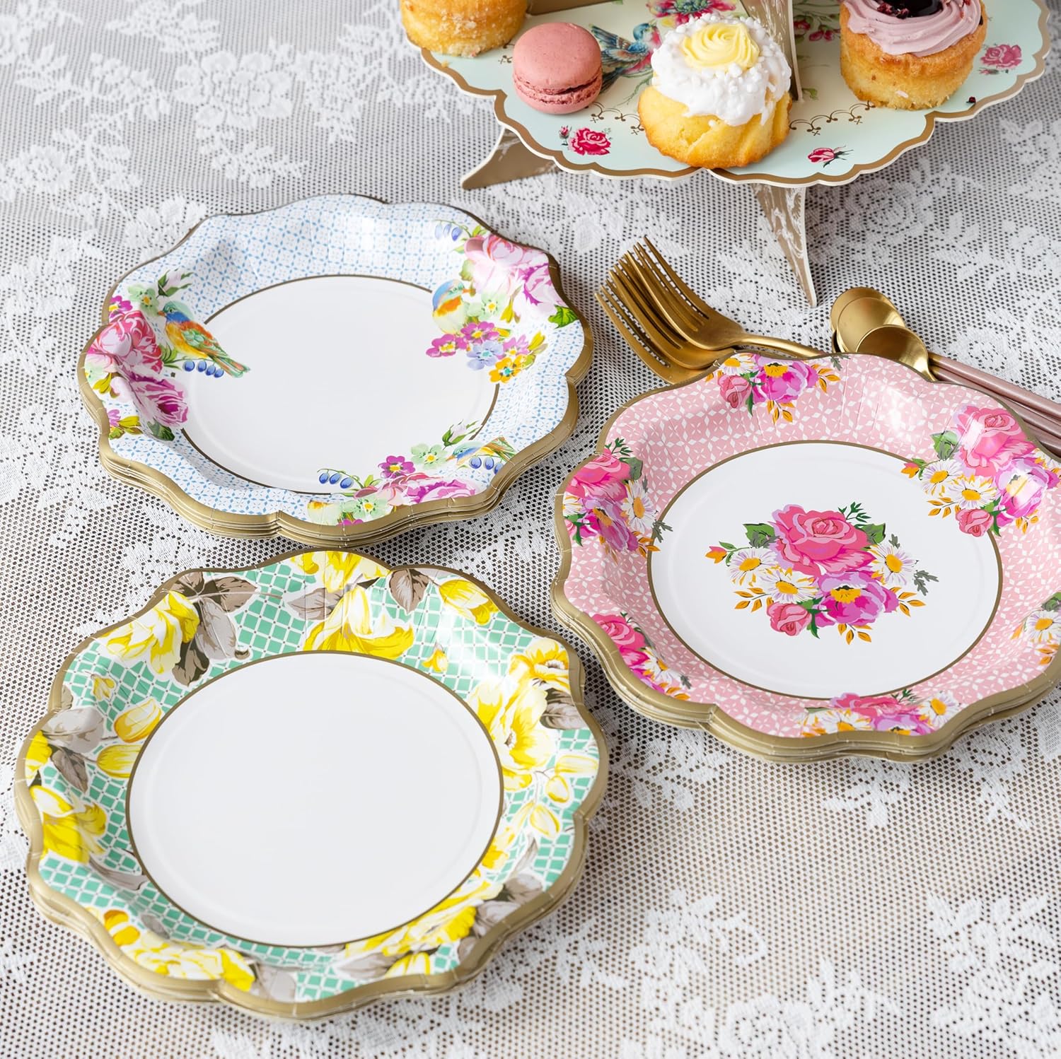 Talking Tables 144 x Pretty Floral Disposable Paper Plates Bulk Pack Afternoon Tea Mother’s Day Table Party Decorations for Birthday Baby Shower, Wedding and Anniversary, Size 9"