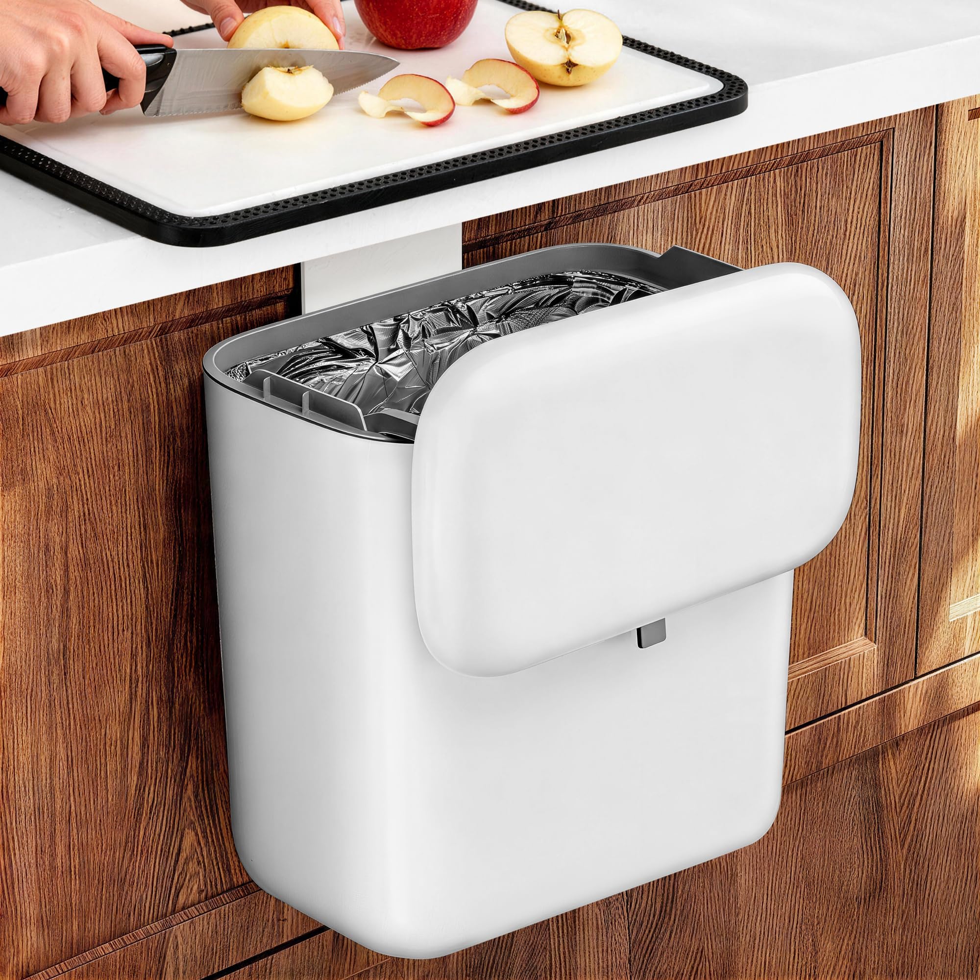 TidyTale Hanging Trash Can with Lid, Kitchen Compost Bin, Waterproof Odor-Blocking Countertop Trash Can for Cabinet Door, Under Sink, Bathroom, RV and Office — image 1