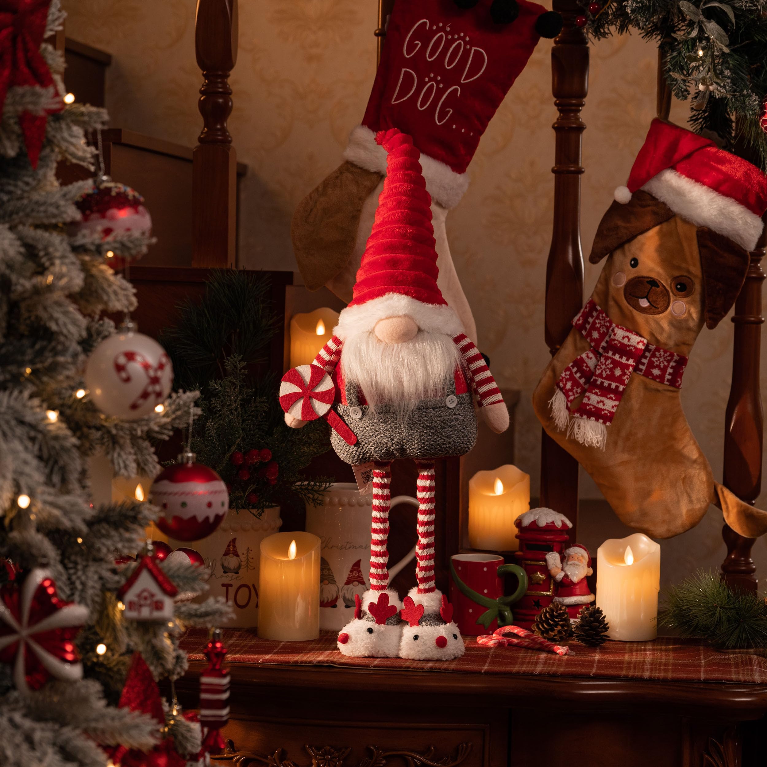 Valery Madelyn Weihnachtswichtel für Weihnachtsdeko, 64 cm Gnom Rot Weiß Zierschmuck, deko für Tisch, Weihnachtszierschmuck,Weihnachten Geschenk und deko, Thema Rot Grau EG0309-0087