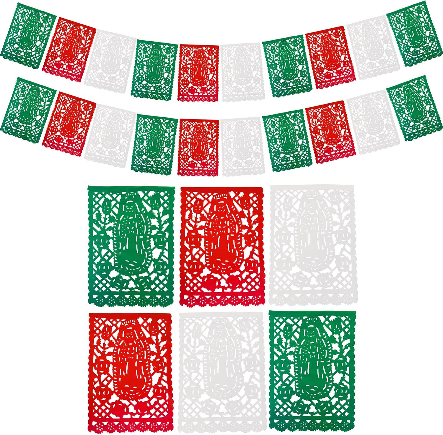TexMex Fun Pack Bundle - XL Mexican Pinata (32") with Red Cones and Virgin of Guadalupe Party Banner 2-Pack