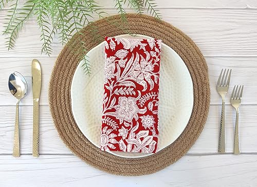 Miniatura 3 de AVKA Studio Paquete de manteles de algodón acanalado y servilletas con estampado de algodón, paquete de 6 unidades, rojo, blanco y granate