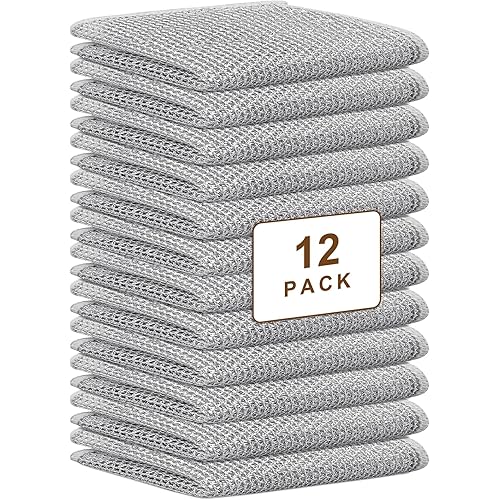 Wire Washing Cloth, 12 Pcs Multipurpose Wire Dishwashing Rag, Non-Scratch Wire Dishcloth Scrubbing Wire Cleaning for Wet and Dry, Reusable Wire Dishwashing Rag for Household Supplies, Kitchen