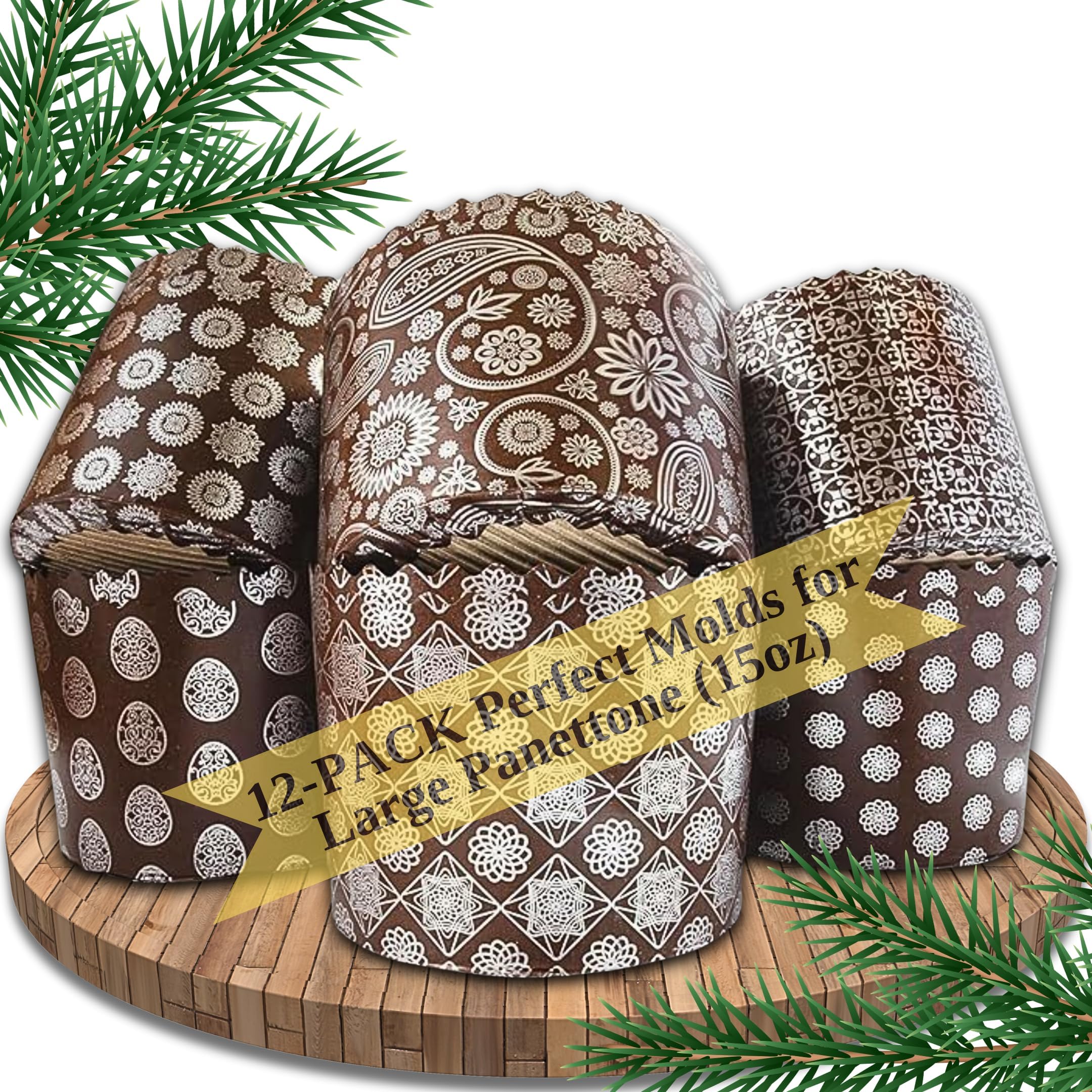 15oz Large Panettone Paper Mold Murals Silver - 12pcs, H 3.54″x5.11″ W (9cm x13cm) Kulich Mold - Round Panettone Paper Baking Molds - Pans Easter Bread Forms