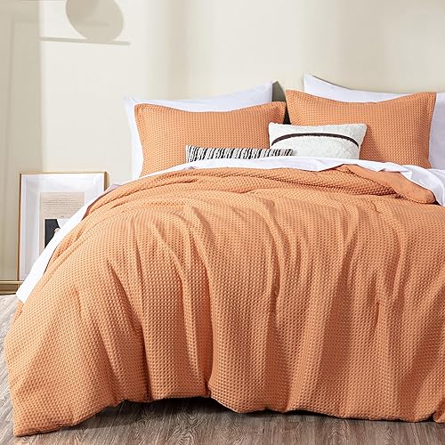 Miniatura 10 de Chezmoi Collection Wilmer - Juego de edredón de 3 piezas de tejido gofre, suave y acogedor para todas las estaciones, tamaño King, color blanco