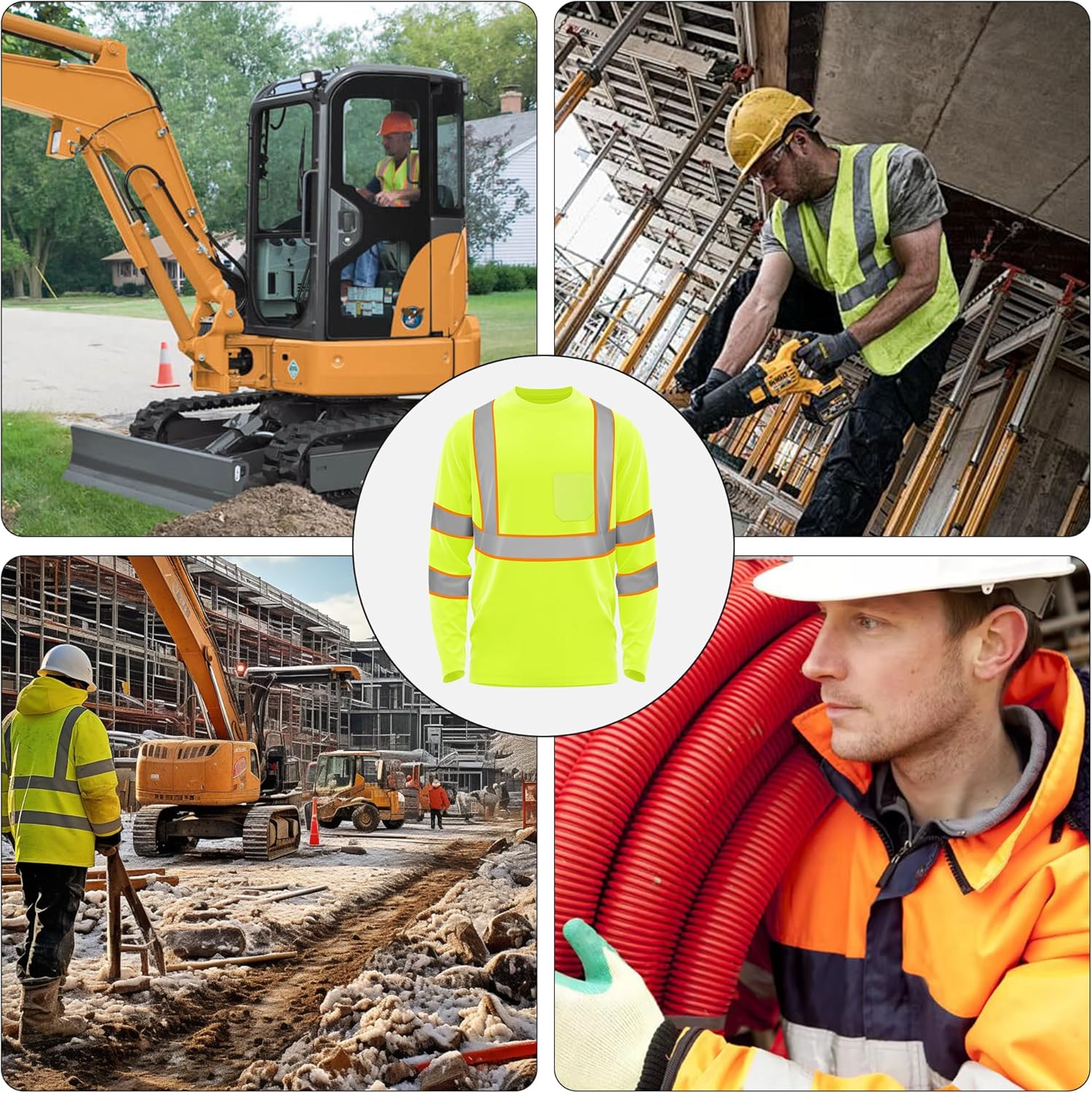 W&H Hi Vis Safety Long Sleeve Shirts Reflective High Visibility Birdeyes Class 3 Shirts,Construction Work - Image 2