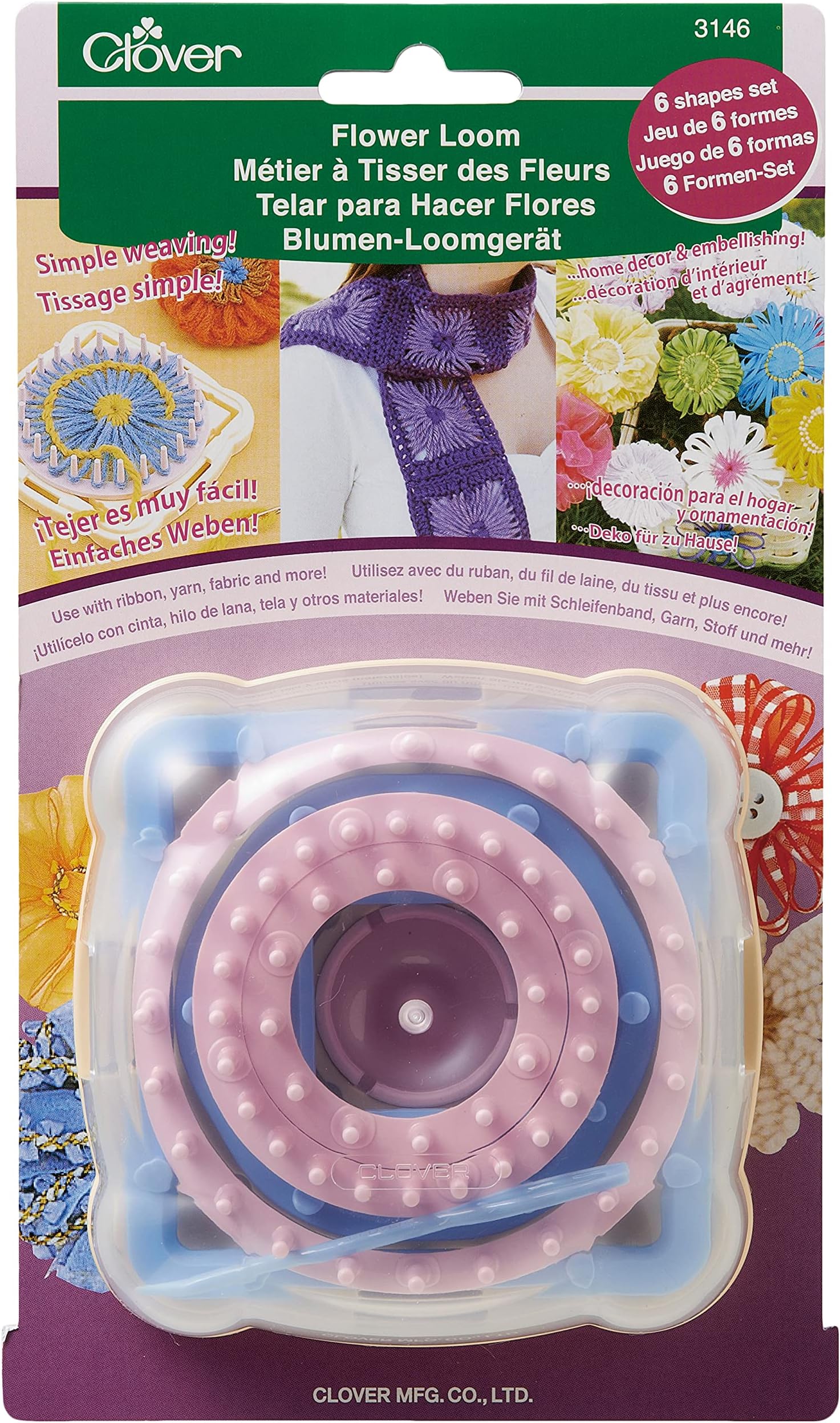 Clover "Hana-Ami" Flower Loom 6 Shape Set, Pink/Blue (3146)