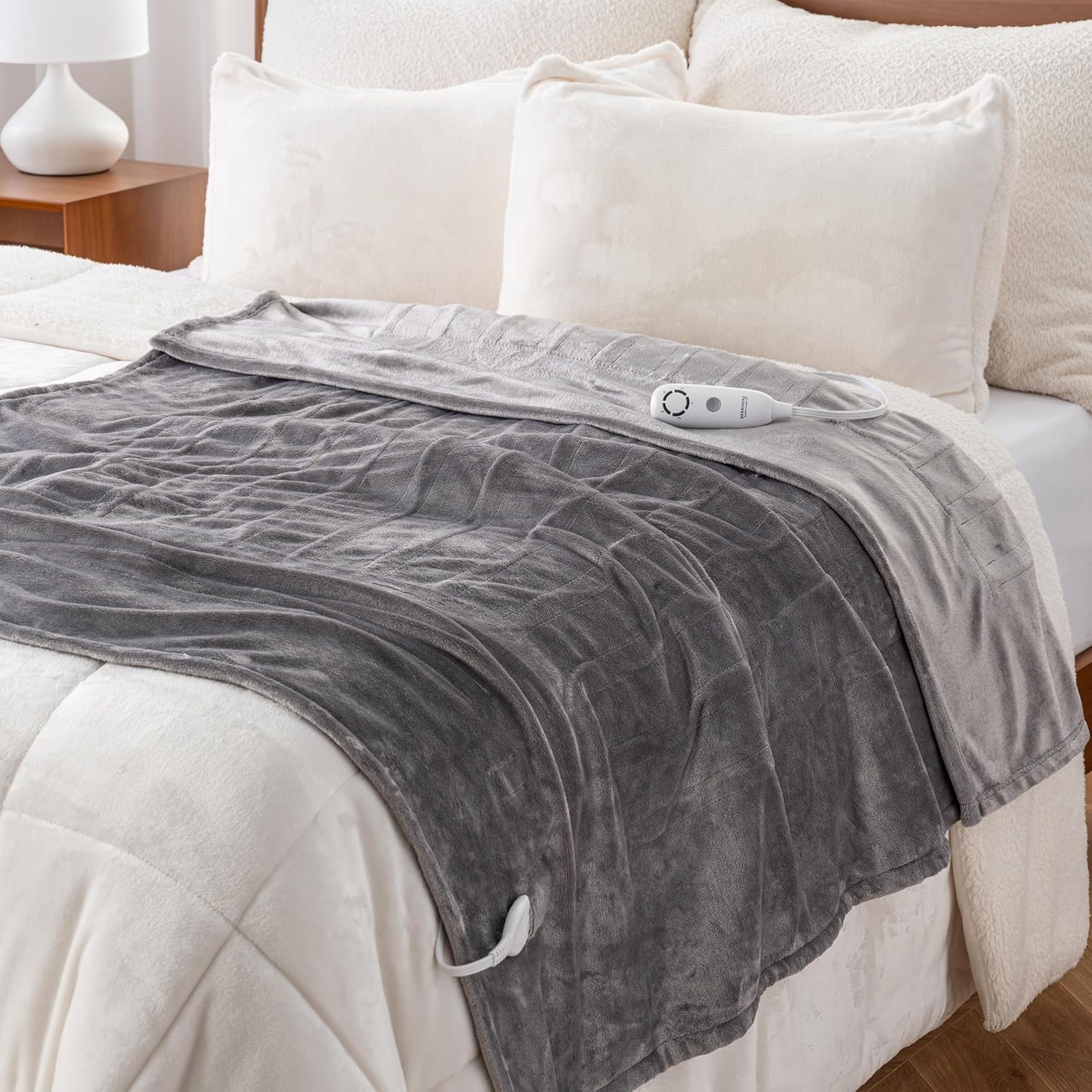 Berkshire Blanket Heated Throw – Reversible Loftmink Velvety Fleece Electric Blanket, 5 Heat Settings & Auto Shut-Off, Ultra-Cozy for Couch, Bed & Office, 50" x 60", Nimbus Grey - Image 6