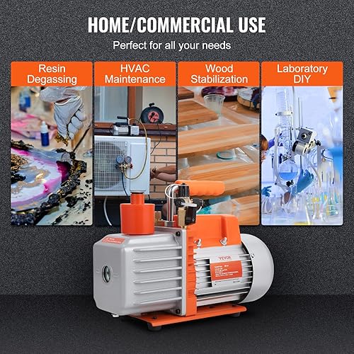 Miniatura 6 de VEVOR Bomba de vacío de paletas rotativas de 2 etapas, 5 CFM, bomba de vacío de aire acondicionado de 120 V, para reparación de HVAC, mantenimiento