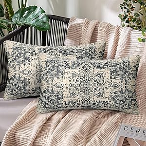 Cojines Decorativos para Sofa 30x50 Juego de 2 Boho Funda Cojin Lino Etnico Mandala Funda de Almohada Patrón de Impresión de Alfombra Oriental Cojines para Patio Jardín Otoño Invierno