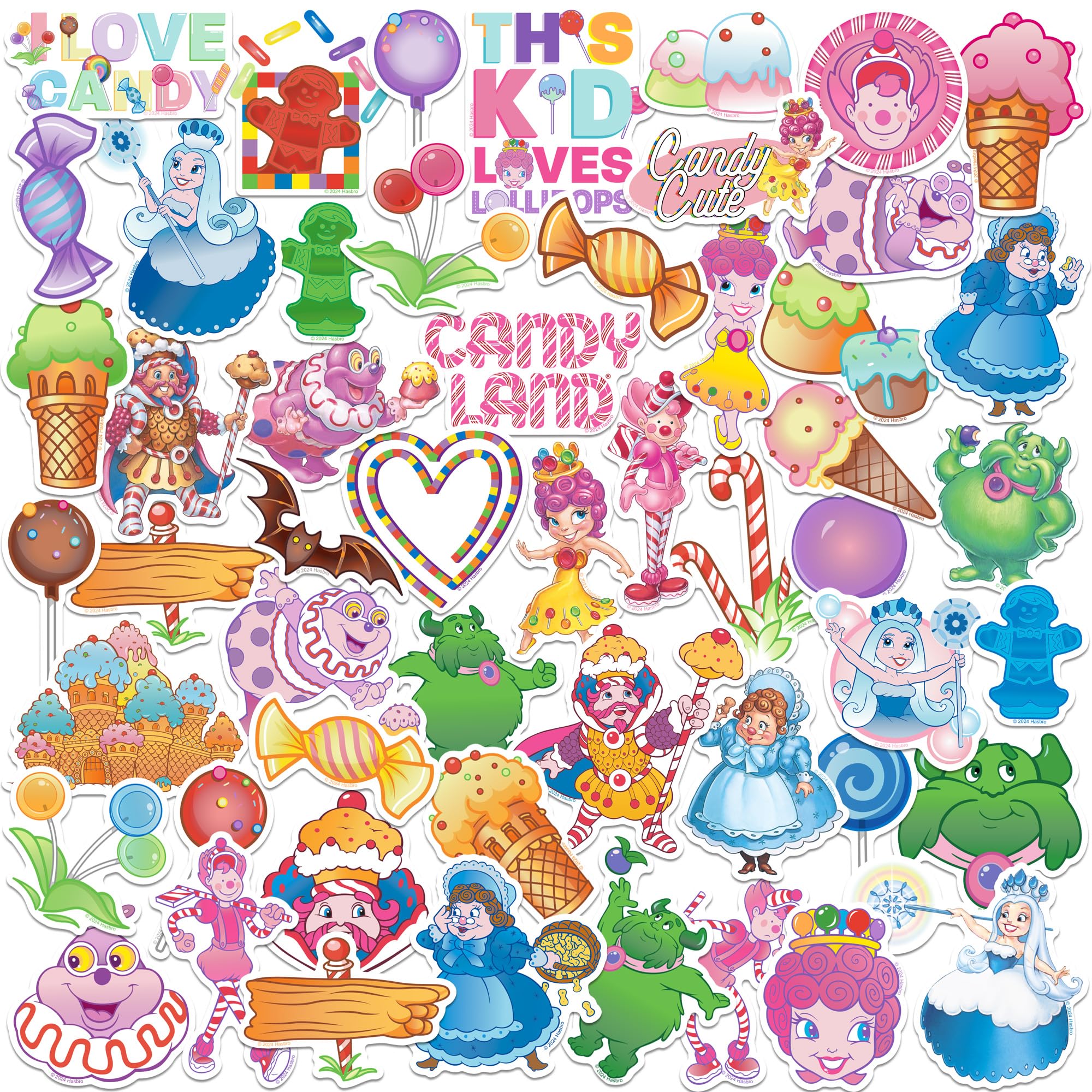 Candy Land 50ct Vinyl Large Deluxe Stickers Variety Pack - Laptop, Water Bottle, Scrapbooking, Tablet, Skateboard, Indoor/Outdoor