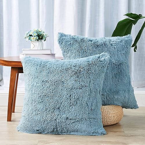 Miniatura 10 de BYTIDE Juego de 2 fundas de almohada decorativas de piel sintética lanuda y esponjosa de 14 x 26 pulgadas funda de almohada rectangular de lujo