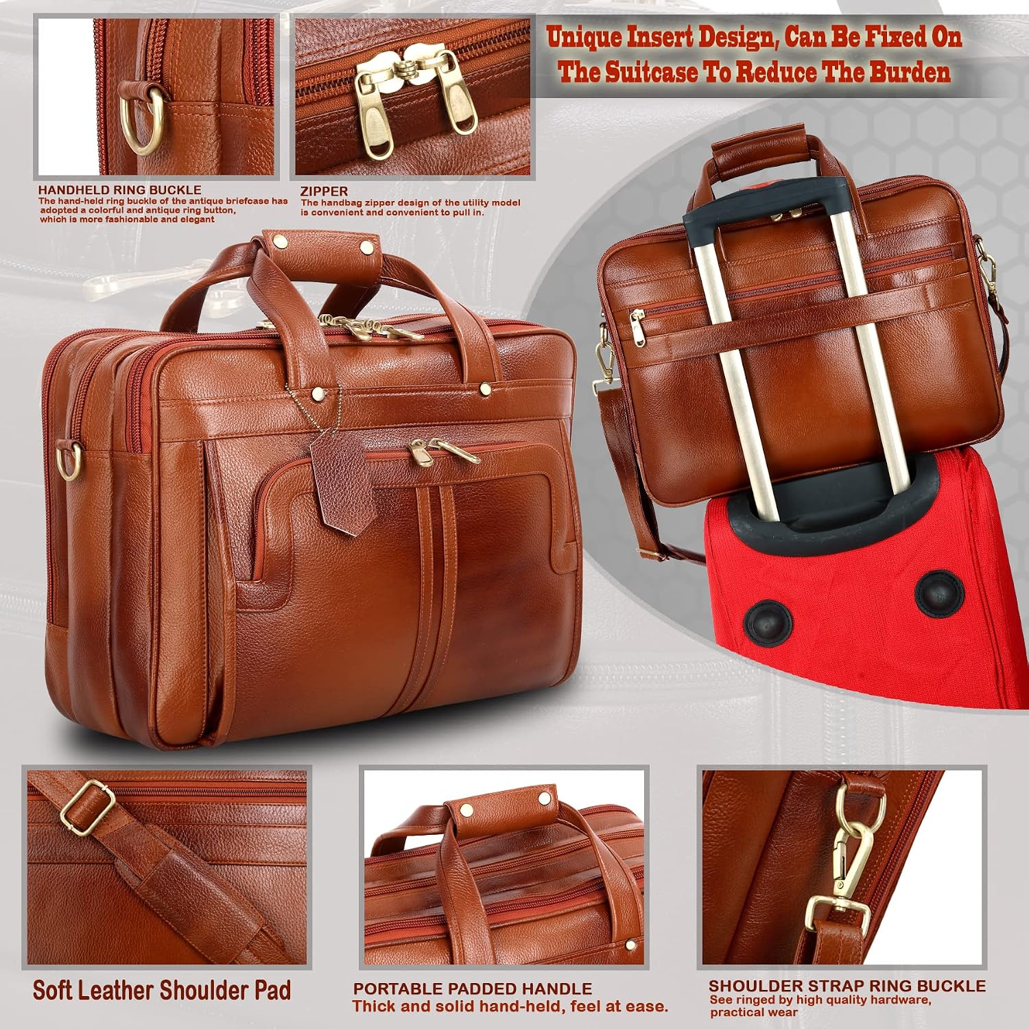 Full Grain Leather 16 Inch Briefcases Laptop Shoulder Bags for Men and Women Business Work Bag Leather Satchel Bag