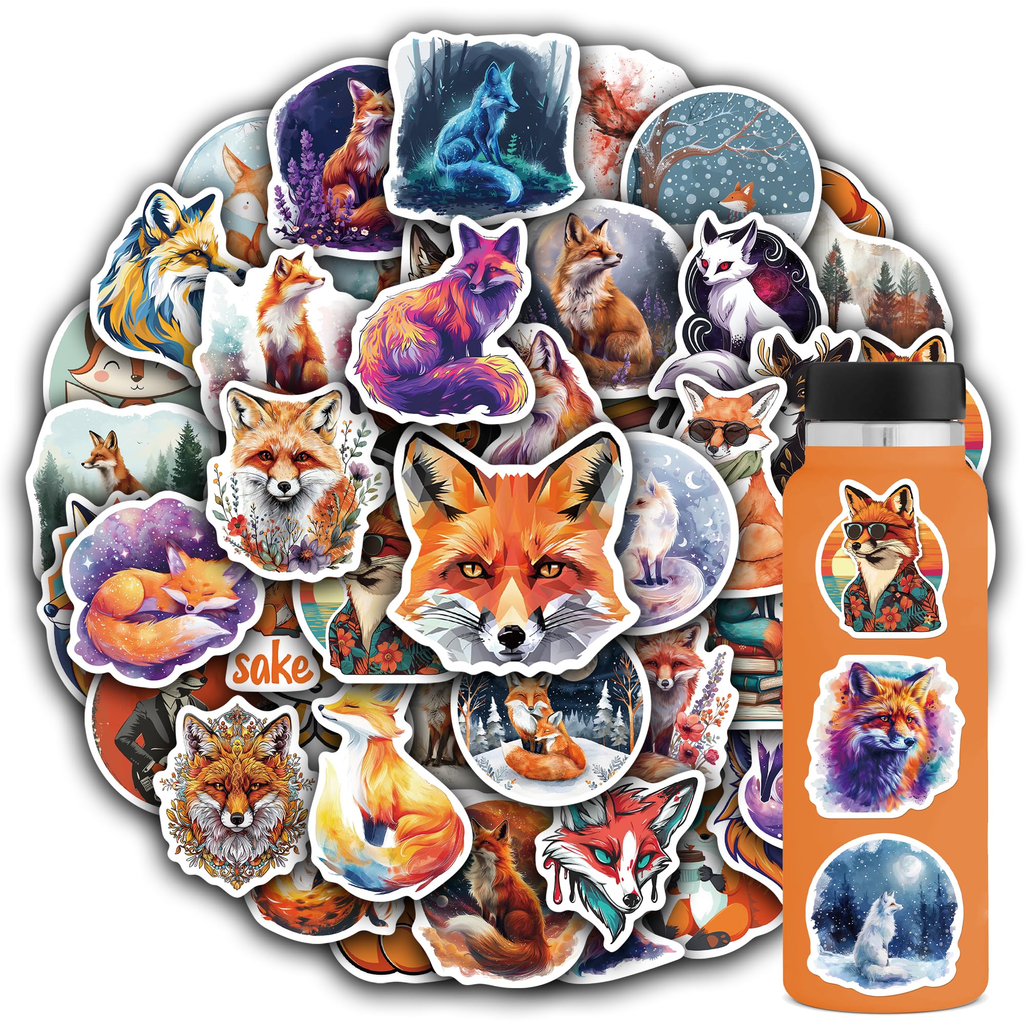 102 Pack Fox Stickers,Fox Decals for Kids Teens Girls,Fox Gifts Vinyl Waterproof Fox Stickers for Water Bottle Laptop