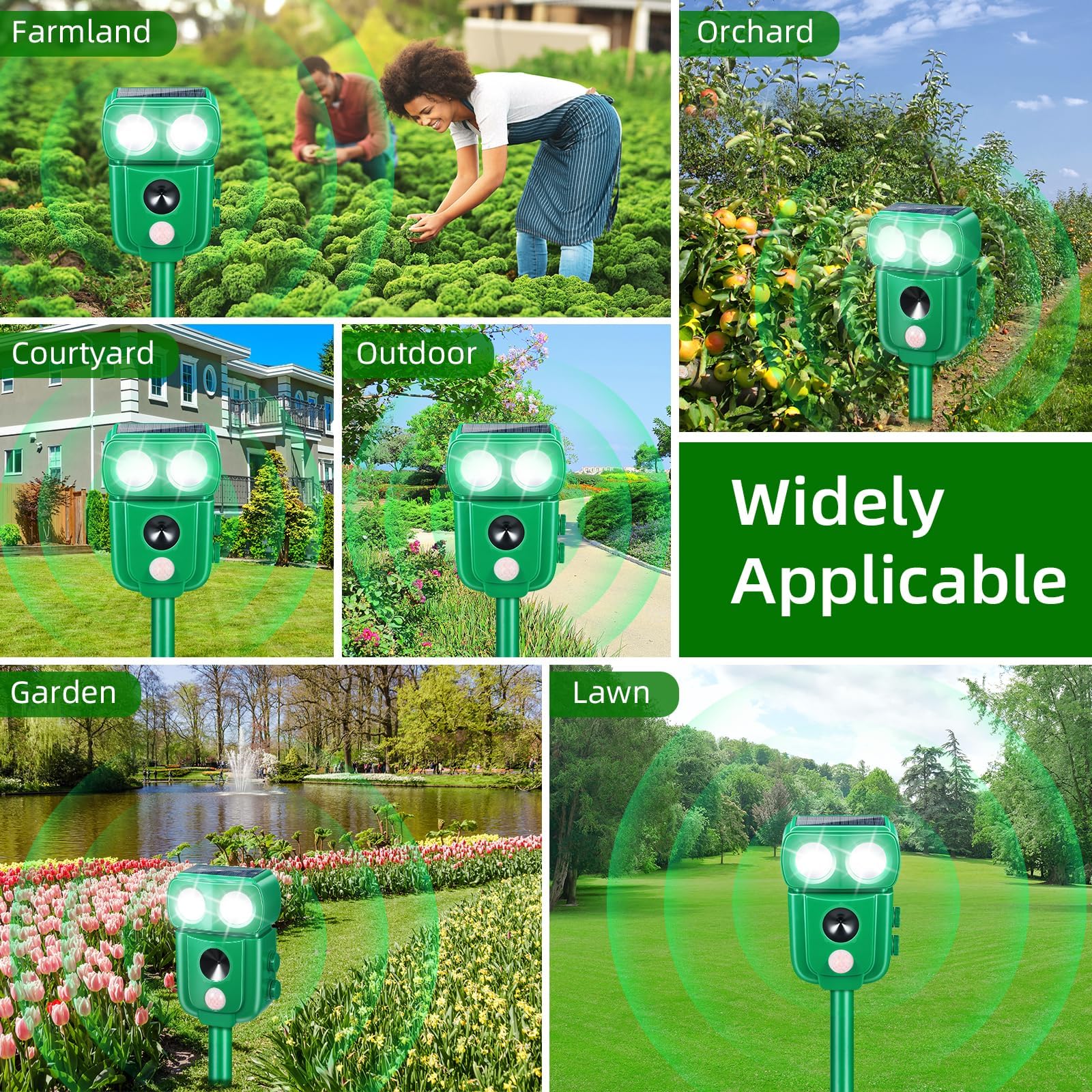 Répulsif pour chats, répulsif à ultrasons à énergie solaire IP66 étanche à fréquence réglable pour éloigner les animaux, 5 modes réglable, répulsif pour animaux à ultrasons