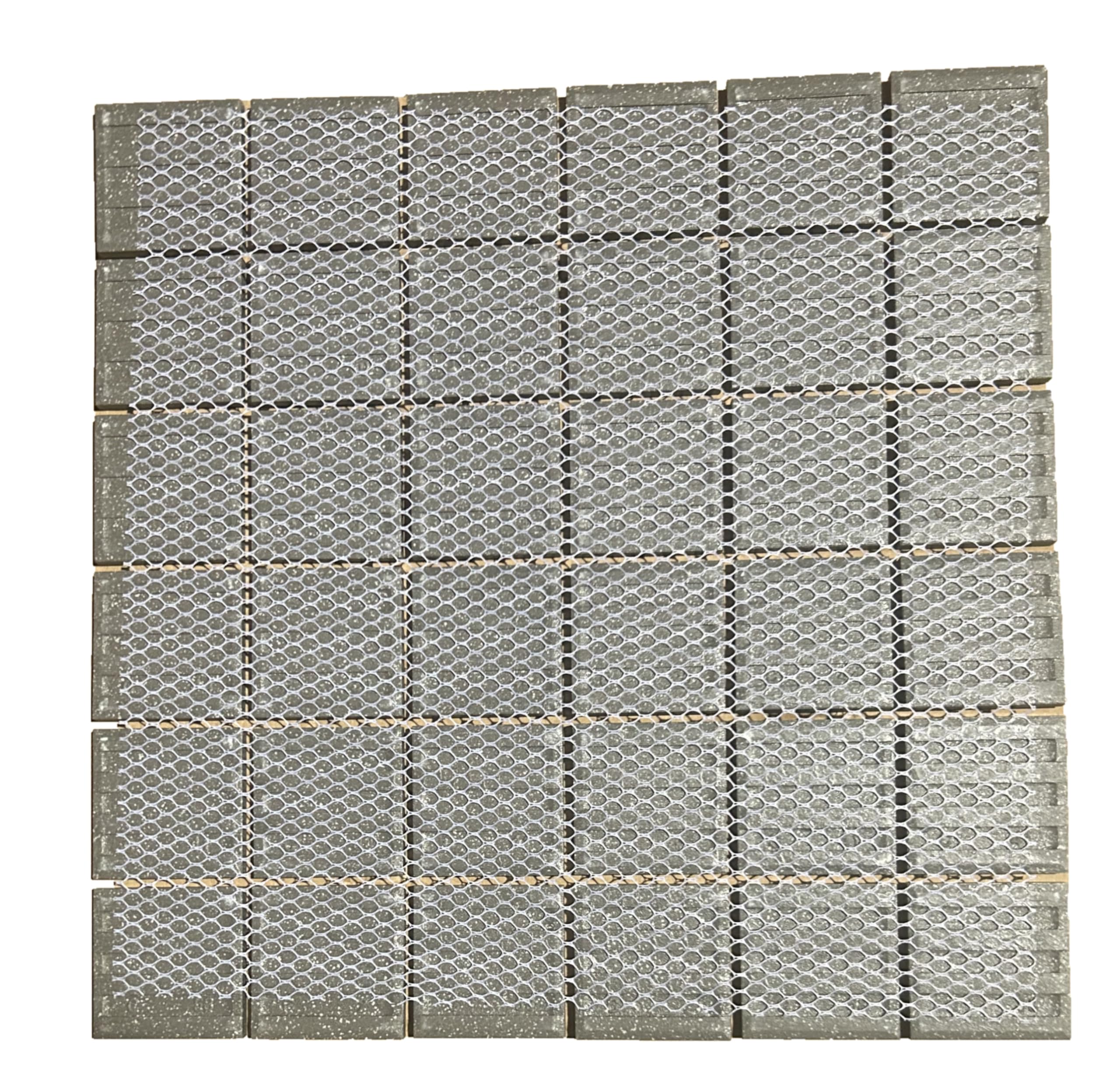 Modelo U014 (Gris Oscuro Sal&Pimienta) Mosaico enmallado de Porcelanico Todo Masa. Medida 4,8x4,8cm. Pegado en Mallas de 30x30cm.