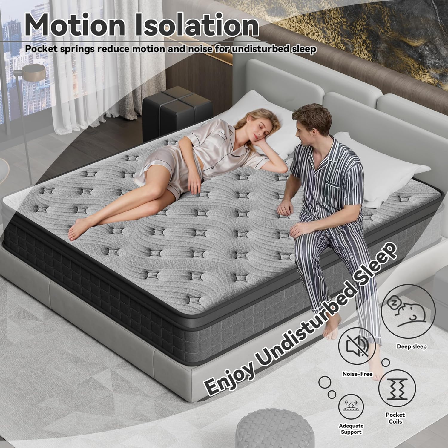 12 Inch Full Firm Hybrid Mattress, Cooling Gel Memory Foam & Pocket Coils, Motion Isolation, Reinforced Edge Support, Fiberglass-Free, CertiPUR-US Certified, Bed in a Box