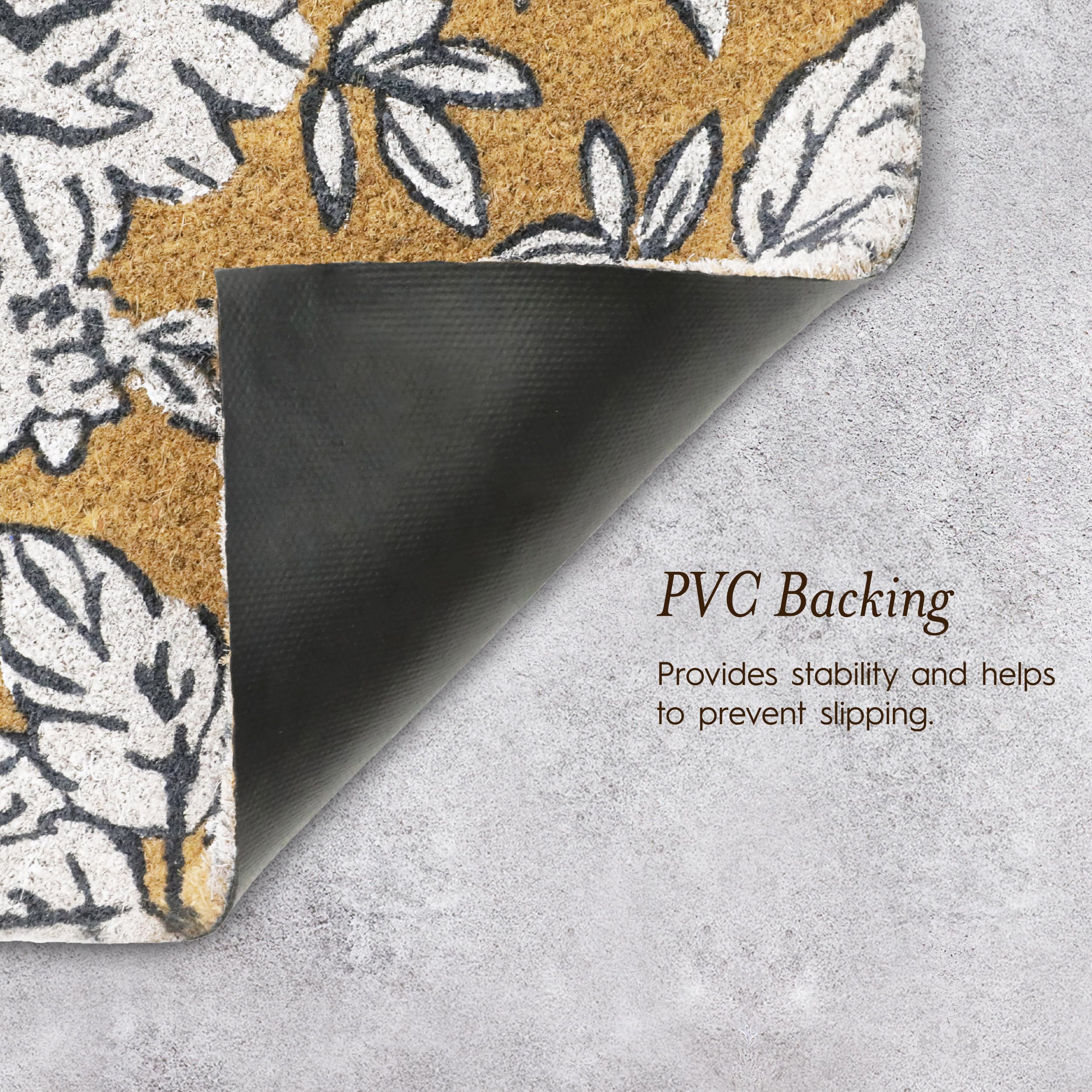 Laura Ashley Slip Resistant Beige Iris Floral Design Coir Doormat - 17.5