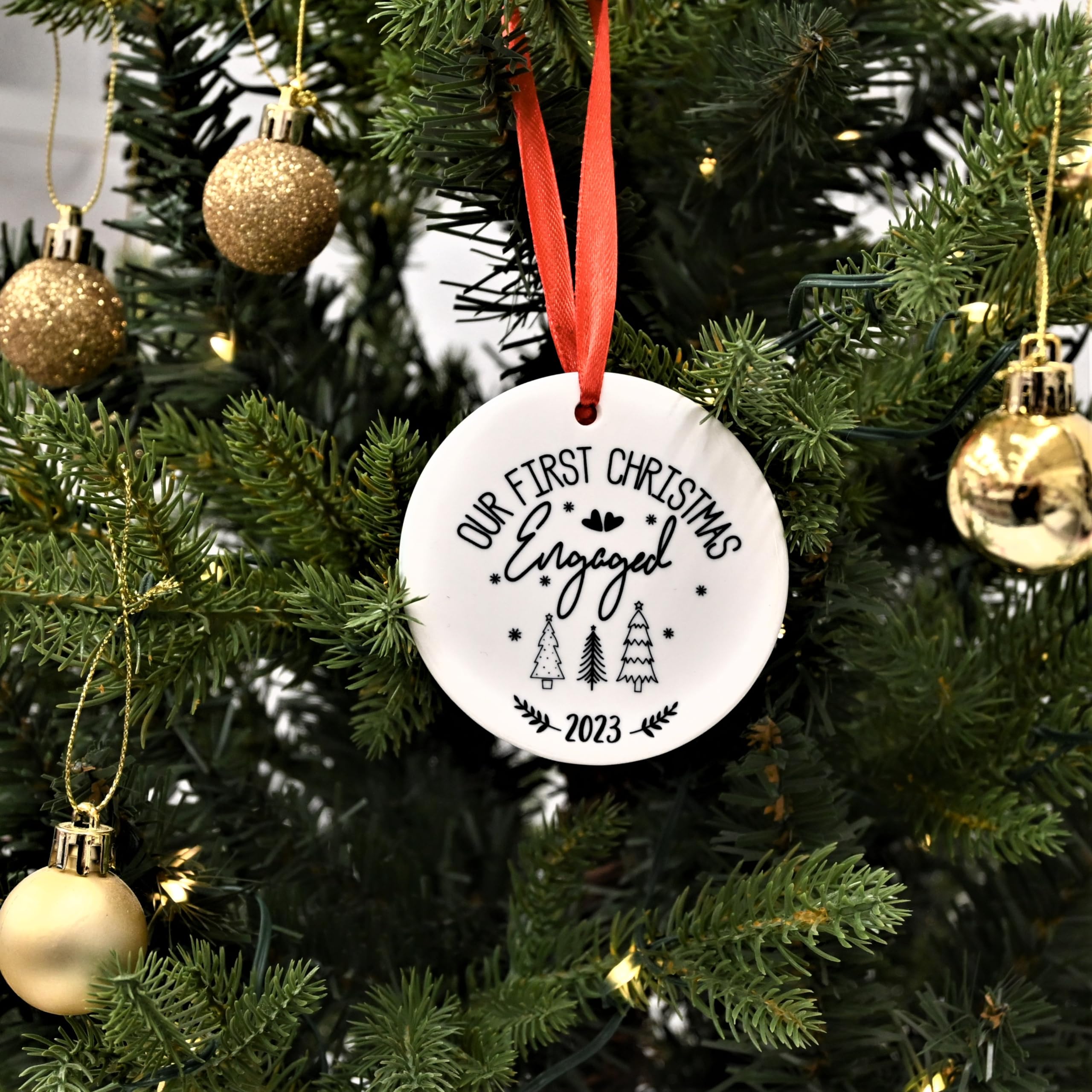 Our First Christmas Engaged Bauble, 1st Xmas Engaged Ornament, Fiance Gift, Couples Gift Christmas Ornament, Engagement Gift - Image 2