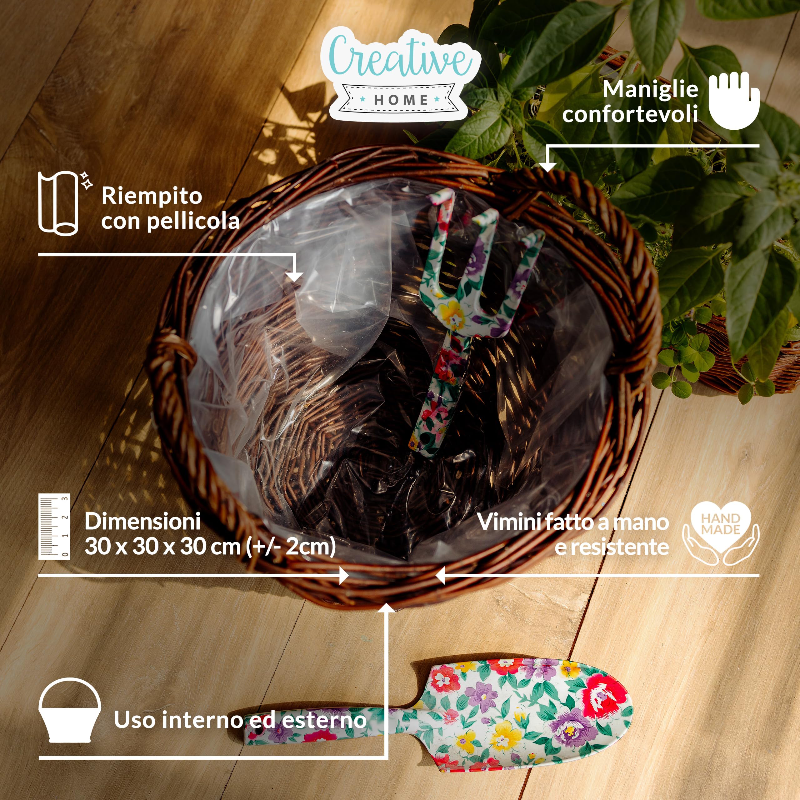 Creative Home Pot de Fleurs en Osier Foncé | Hauteur 30 cm