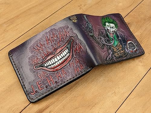 Miniatura 4 de Men's 3D Genuine Leather Wallet, Hand-Carved, Hand-Painted, Leather Carving, Custom wallet, Personalized wallet, Joker, Laugh HA HA HA, Smile, Face,