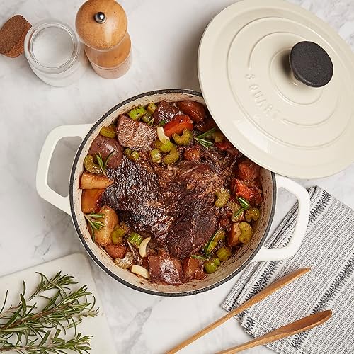 Vista 20 de Smith & Clark - Olla holandesa de hierro fundido esmaltado de 3 cuartos de galón con tapa, color gris