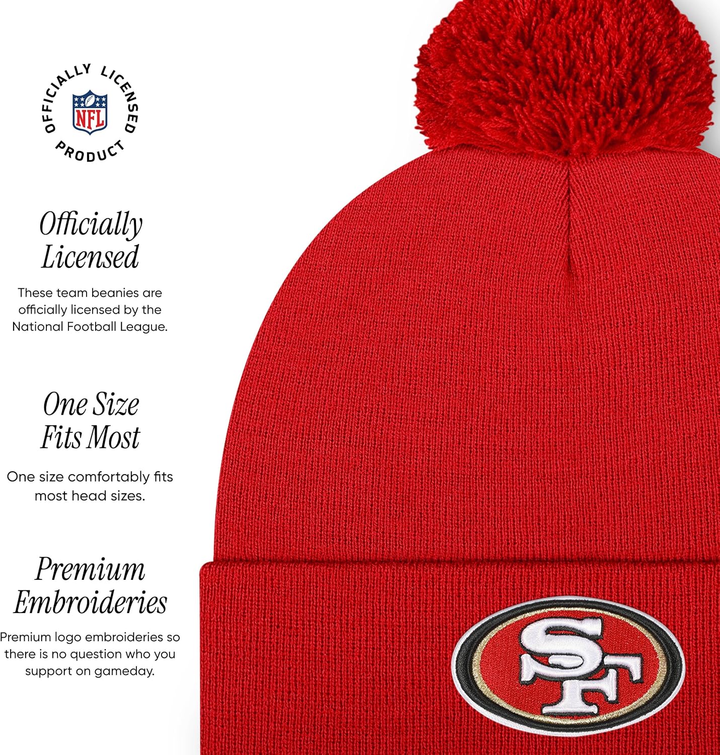 FOCO NFL Unisex-Adult NFL Team Logo Basic Pom Beanie Hat - Image 4