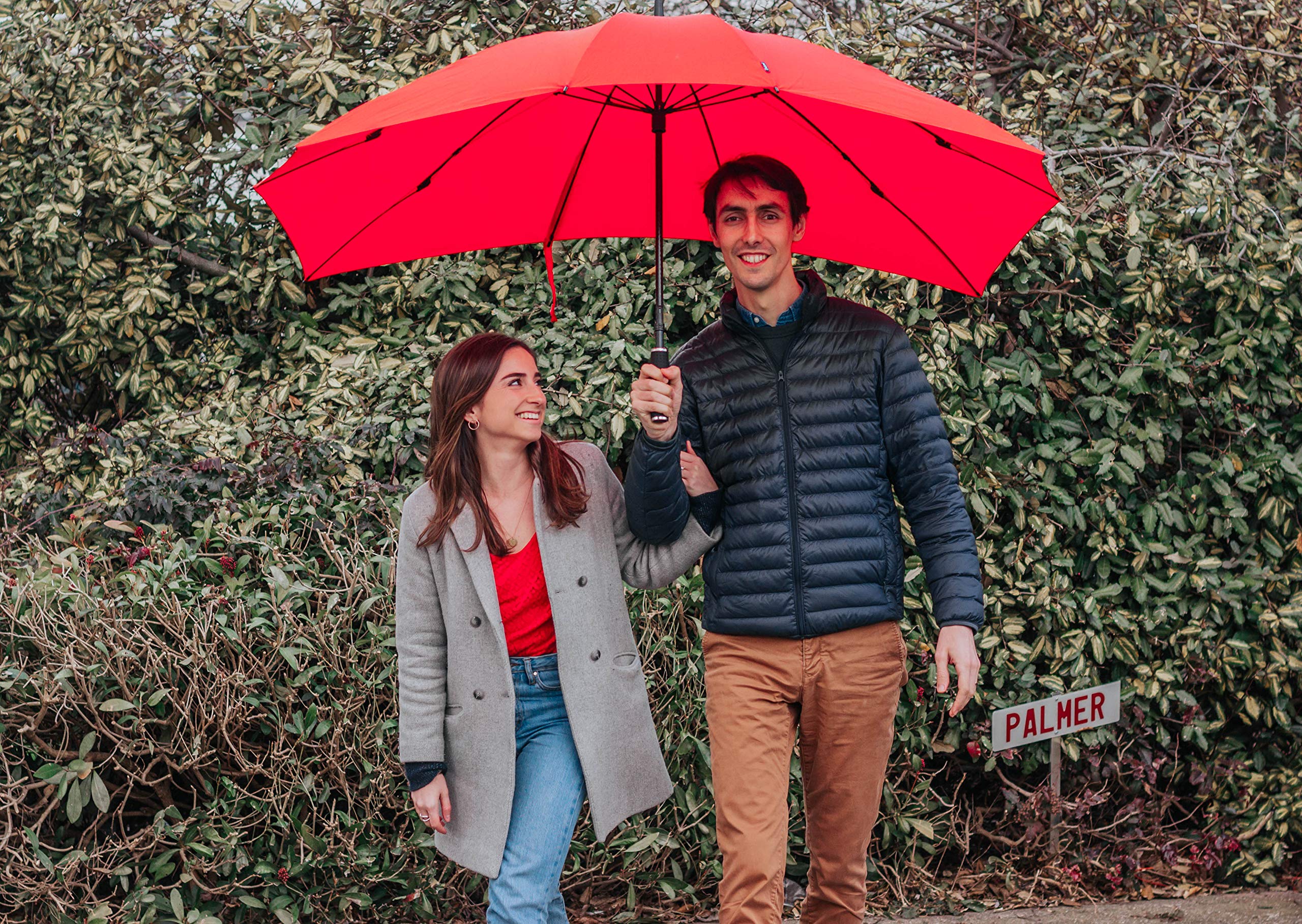 Paraguas recto para dos - paraguas para pareja - rojo - excelente resistencia al viento - Falcone, rojo, Diamètre: 140 cm, Tendencia