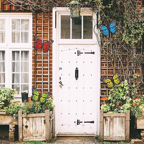 Miniatura 7 de EOORAU Decoración de pared de mariposa de metal para exteriores, paquete de 4 mariposas de 9.8 pulgadas, escultura colgante para decoración del