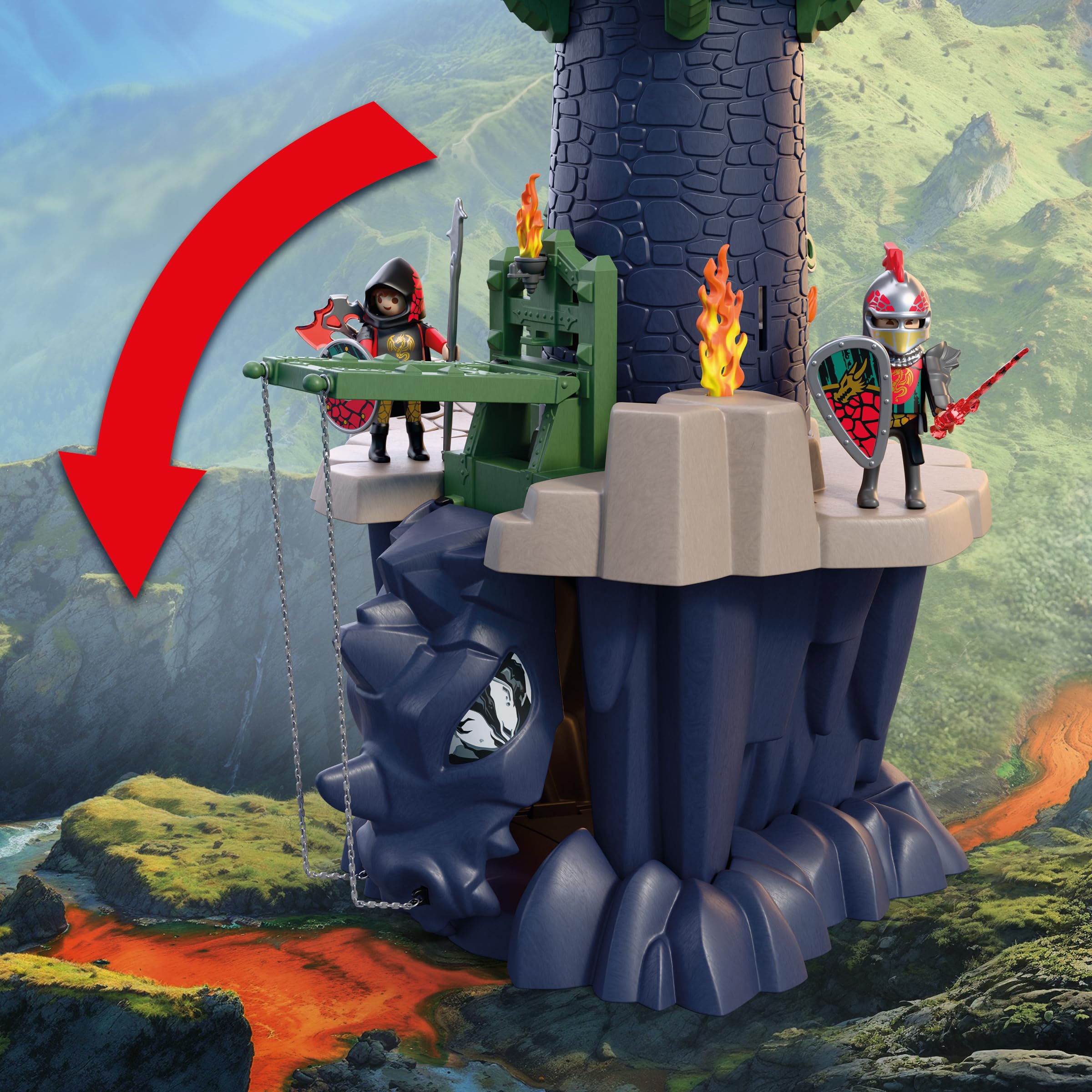 PLAYMOBIL | Knights | Wieża rycerzy smoków | wieża ze smokiem, mostem zwodzonym i jaskinia głowa smoka | zamek rycerski, zabawka dla dzieci od 4 lat | 72113