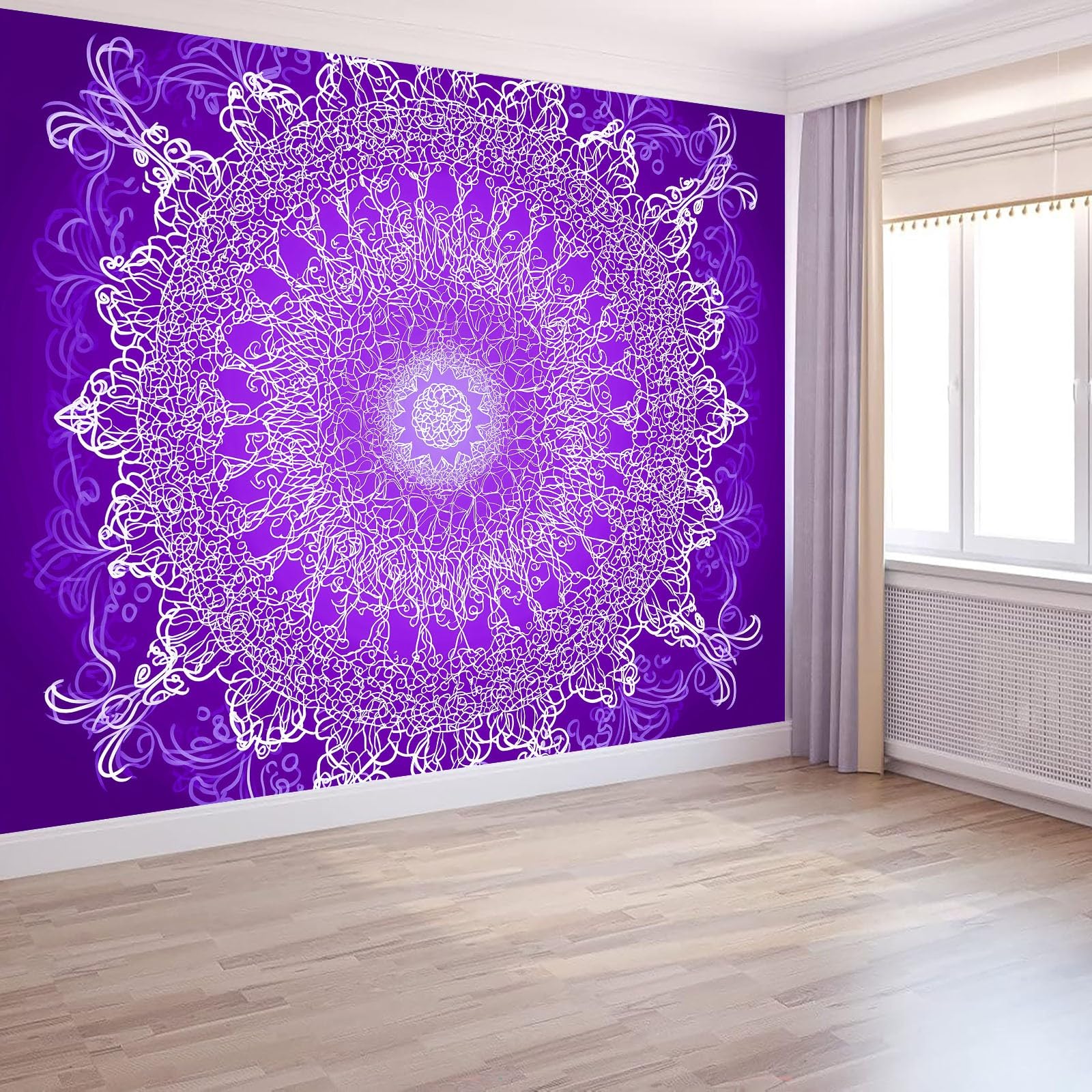 Fototapeta z włókniny, styl marzeń, tapeta 200 x 140 cm (szer. x wys.), nowoczesna tapeta z włókniny, efekt 3D, dekoracja ścienna, fioletowe, kwiaty mandali, tapeta z motywem, tapeta ścienna, salon
