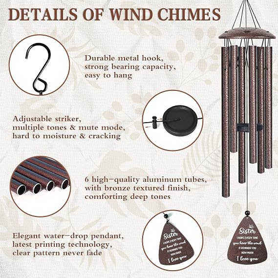 Sister Gifts, 32 Bronze Wind Chimes, Sister's Birthday Gifts from Sisters
