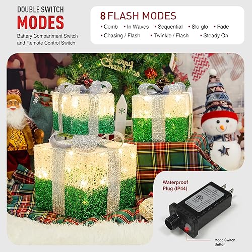 Miniatura 5 de Juego de 3 cajas de regalo iluminadas de Navidad, decoraciones navideñas para interiores y exteriores, 65 cajas de regalo con luz LED enchufables