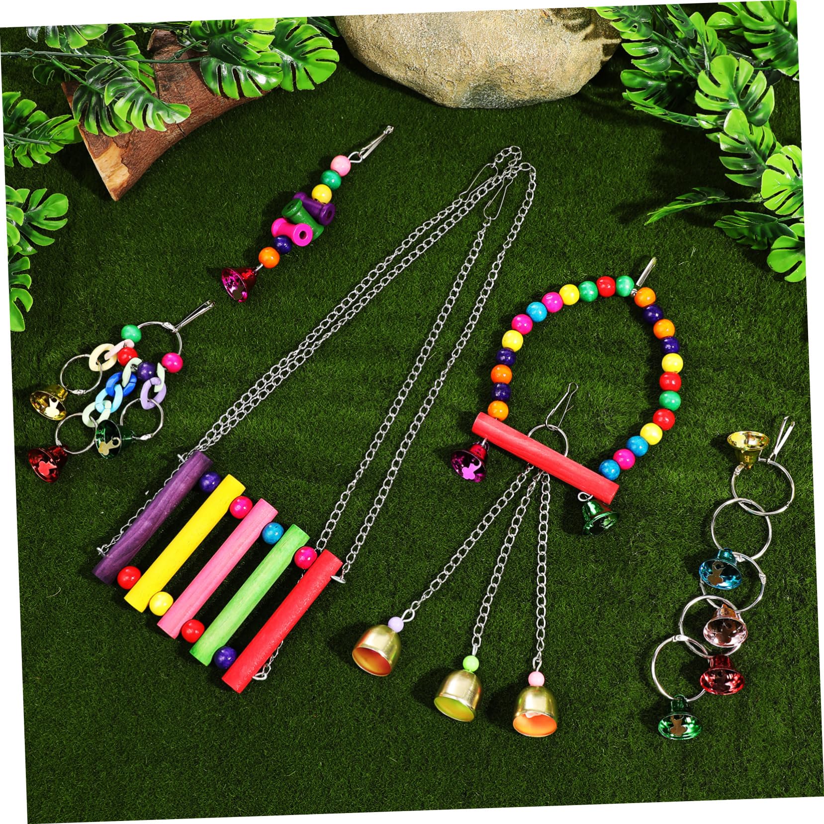 HANABASS 5juegos Columpio y Sonajero para Aves Accesorios para Jaula De Pájaros Juguete Interactivo y Decorativo Instalación Rápida y para Periquitos y Agapornis