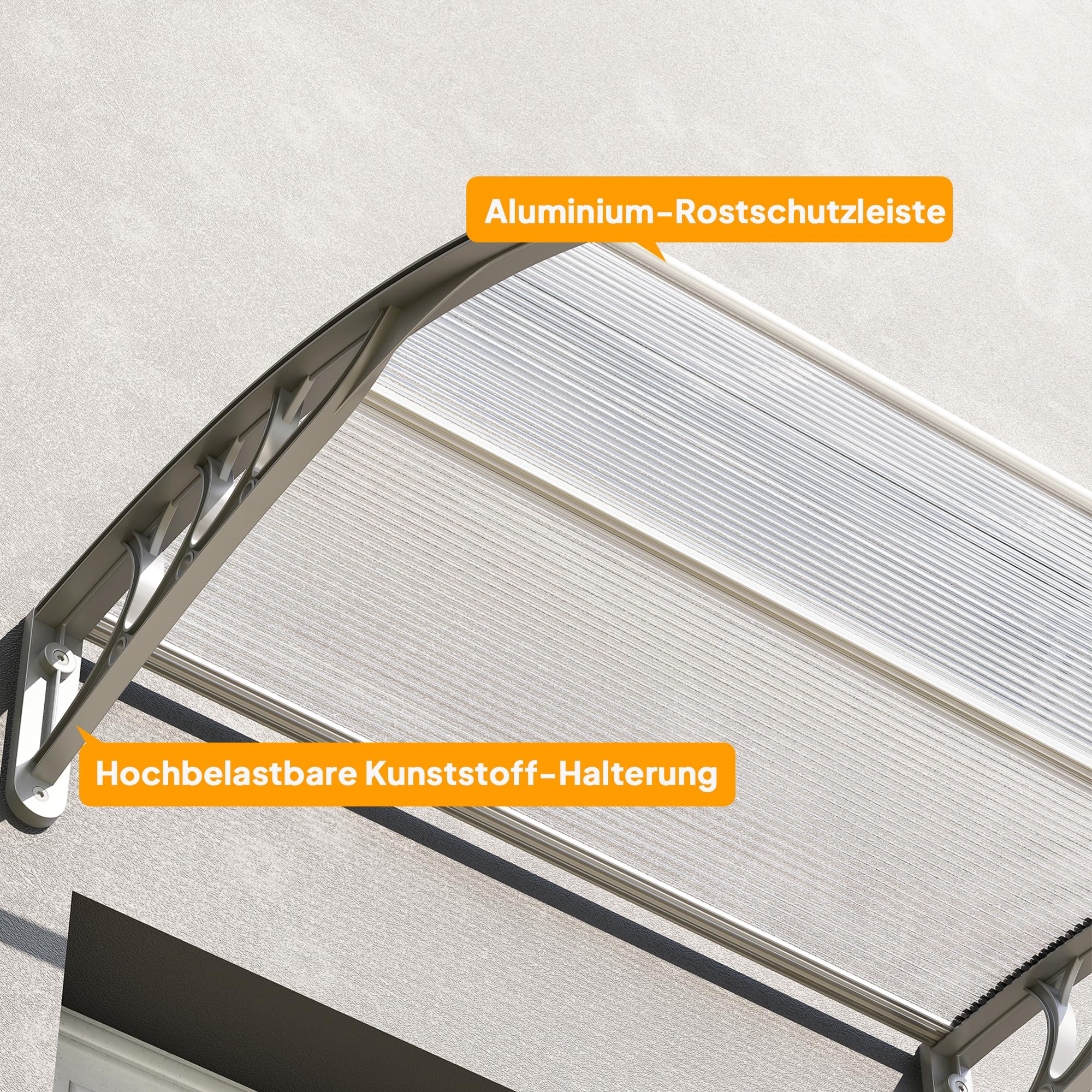 Outsunny Vordach für Haustür 100 x 75 cm Pultbogenvordach Überdachung aus Aluminium und Polycarbonat Pultvordach mit UV Schutz Haustürvordach für Balkon, Sonnenschutz, Regenschutz, Silber