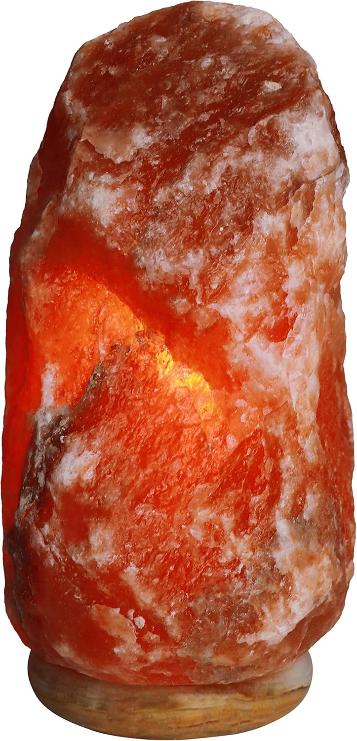 Himalayan Rock Salt Natural Crystal Lamp, 11.5" Tall – Soft Calm Therapeutic Light – Naturally Formed Salt Crystal Design On Onyx Marble Base – Tibetan Evaporated Rock Lamps – Dark Orange Hue