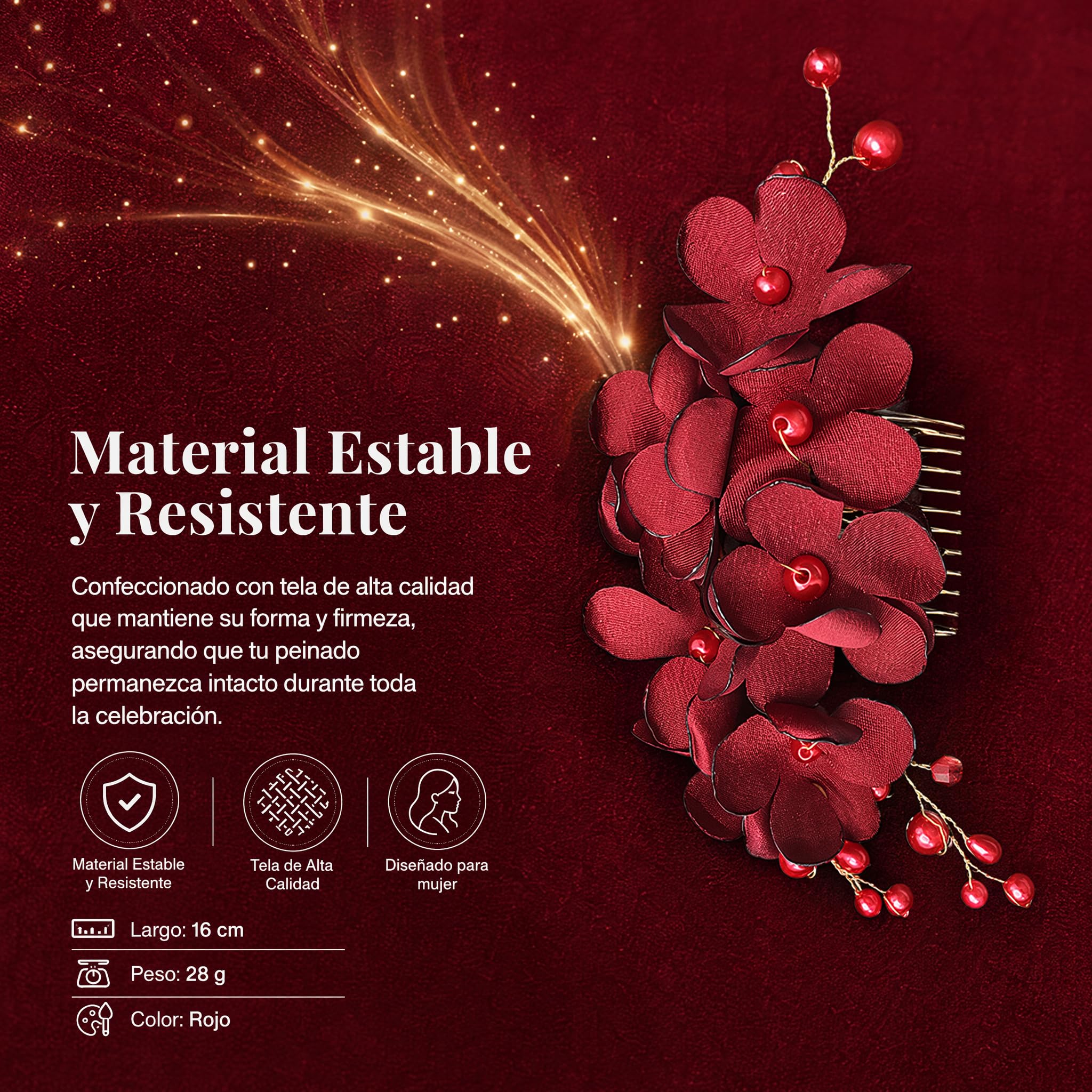 Beavorty Peinetas Para El Pelo Nupciales Con Flores Rojas Peine Lateral Ligero Accesorio Para Novias Damas De En Bodas Eventos