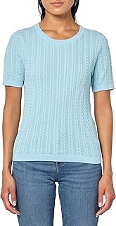 Women's Short Sleeve Crew Neck Cable Solid Sweater