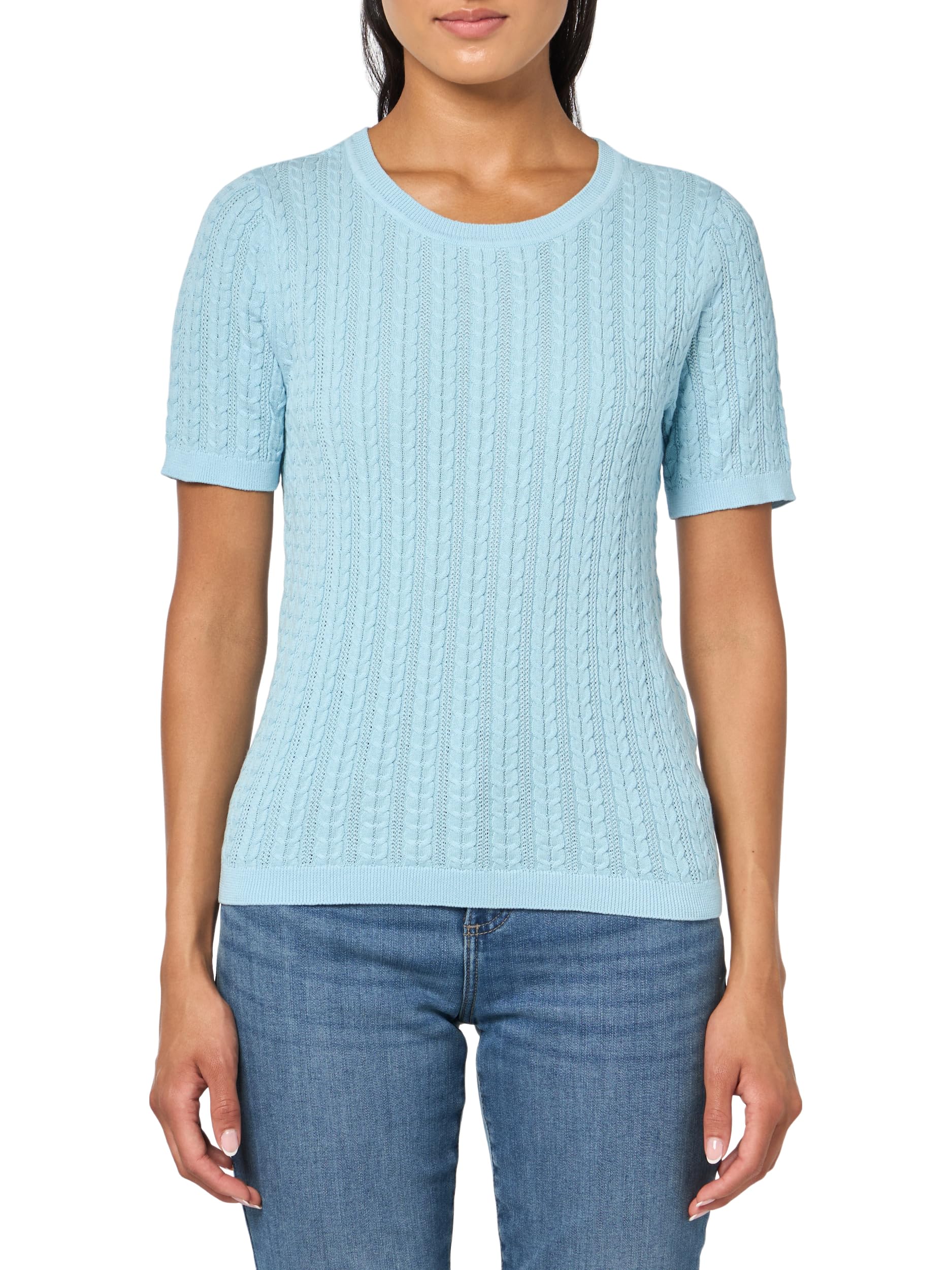 Nautica Women's Short Sleeve Crew Neck Cable Solid Sweater