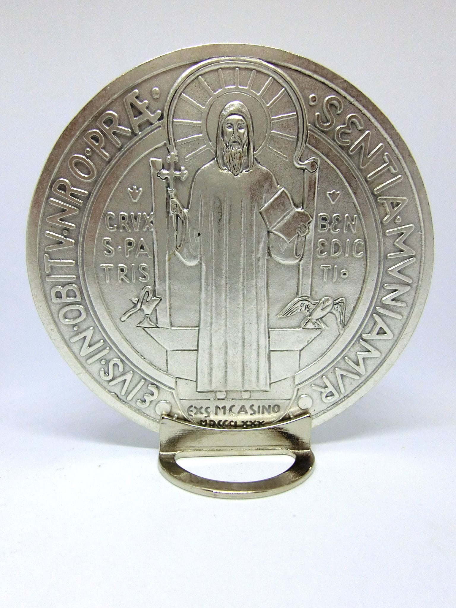 GTBITALY 69.080.30 Base medalla San Benito medida 10 cm plata con base expositora exorcista exorcismo